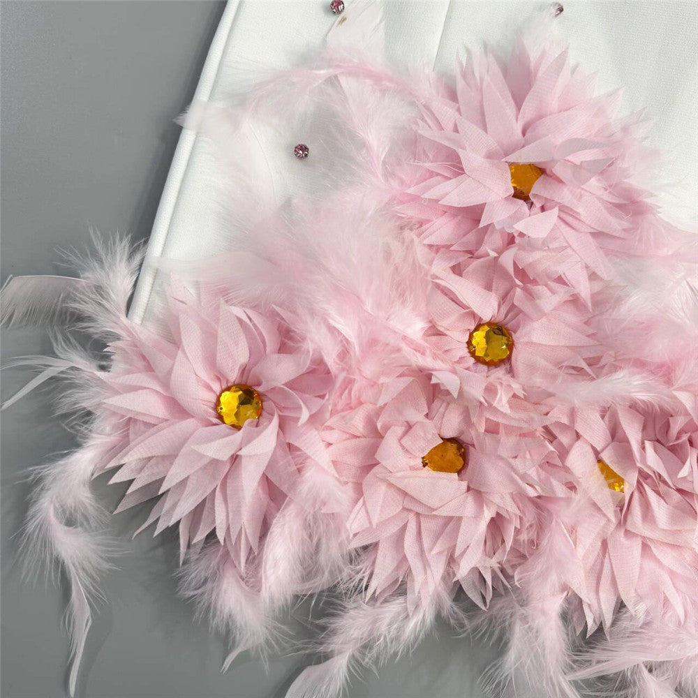 Hita Pink Strapless Beaded Floral Bandage Mini Dress