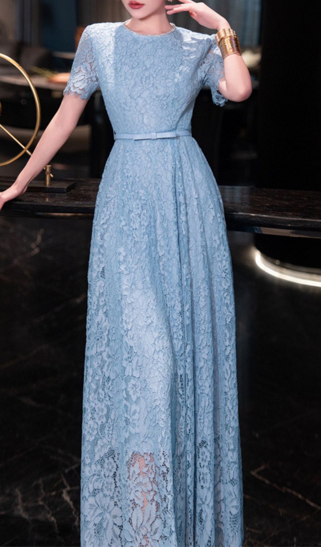 Hilary Blue Lace Midi Dress