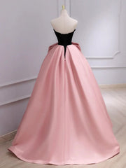 Pink and Black Scoop A-line Prom Dress with Bow