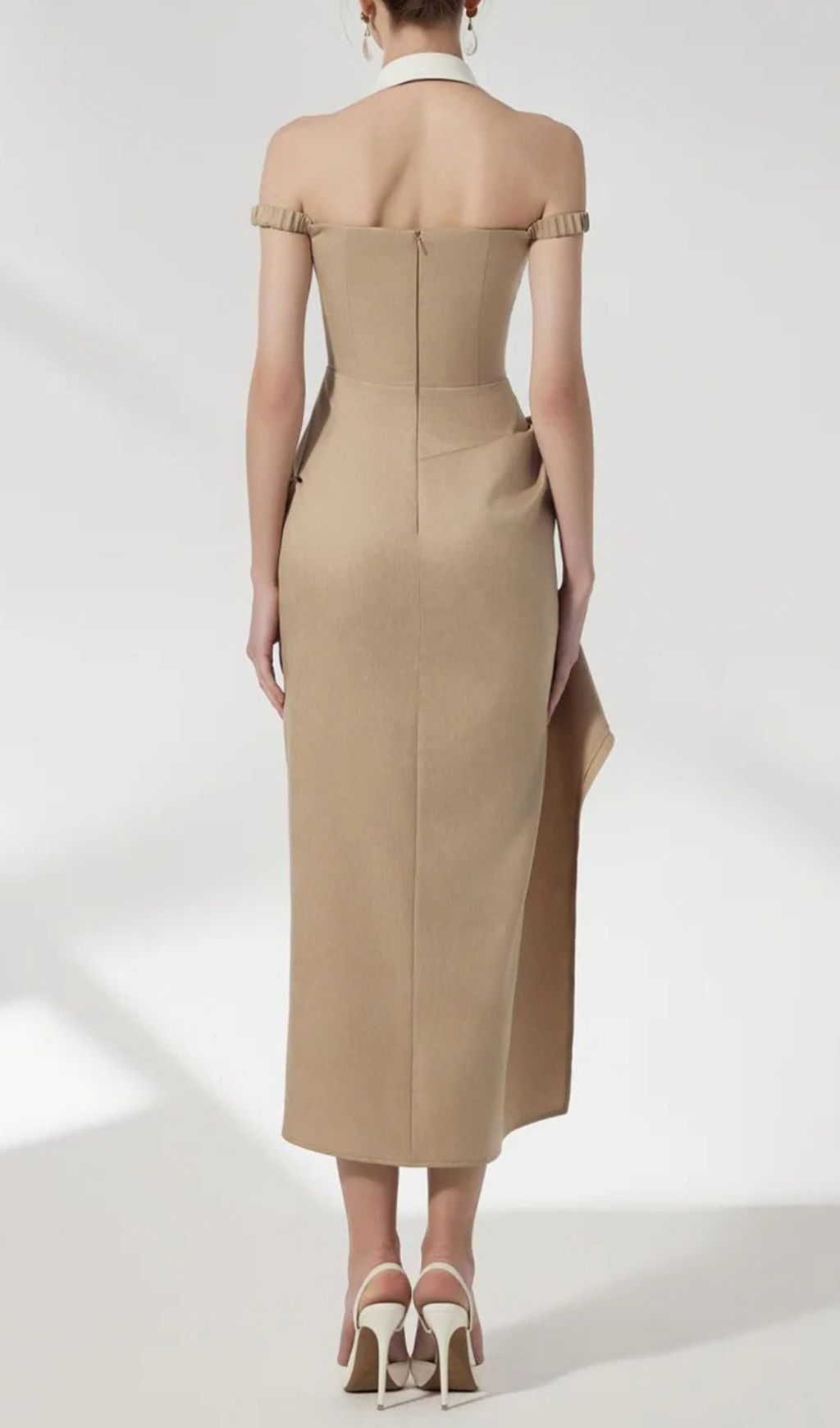 Foley Avant-Garde Halter Midi Dress