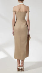 Foley Avant-Garde Halter Midi Dress