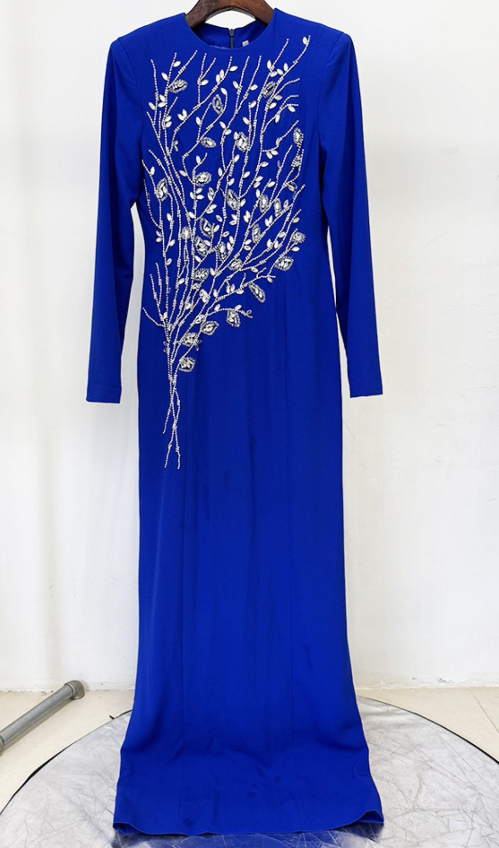 Gaiana Dazzling Crystal Long Sleeve Maxi Gown