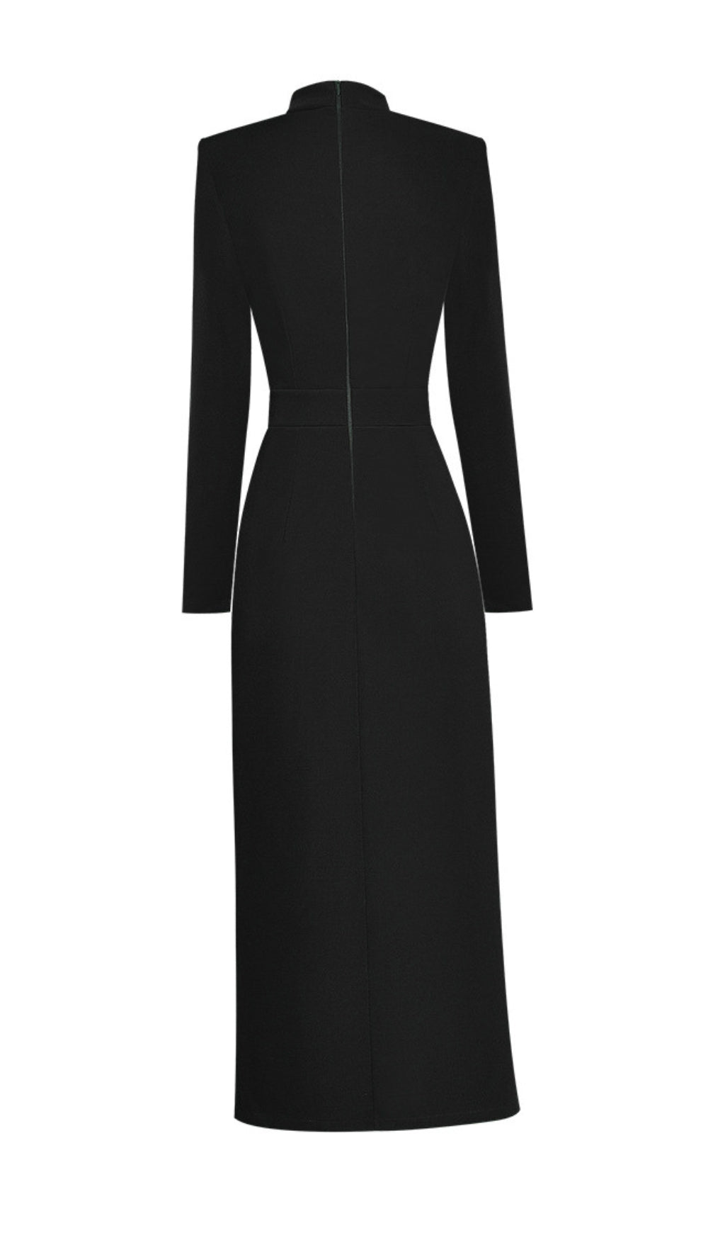 Akiyoshi Elegant Black Bow-Neck Midi Dress with Golden Floral Buttons