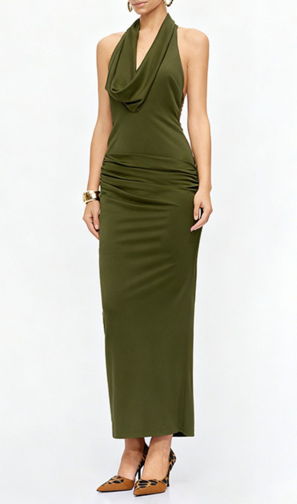 Juarez Green Halter Backless Maxi Dress