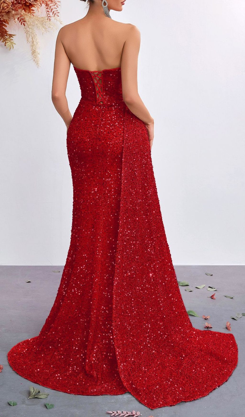 Kailey Red Sequin Strapless Maxi Dress