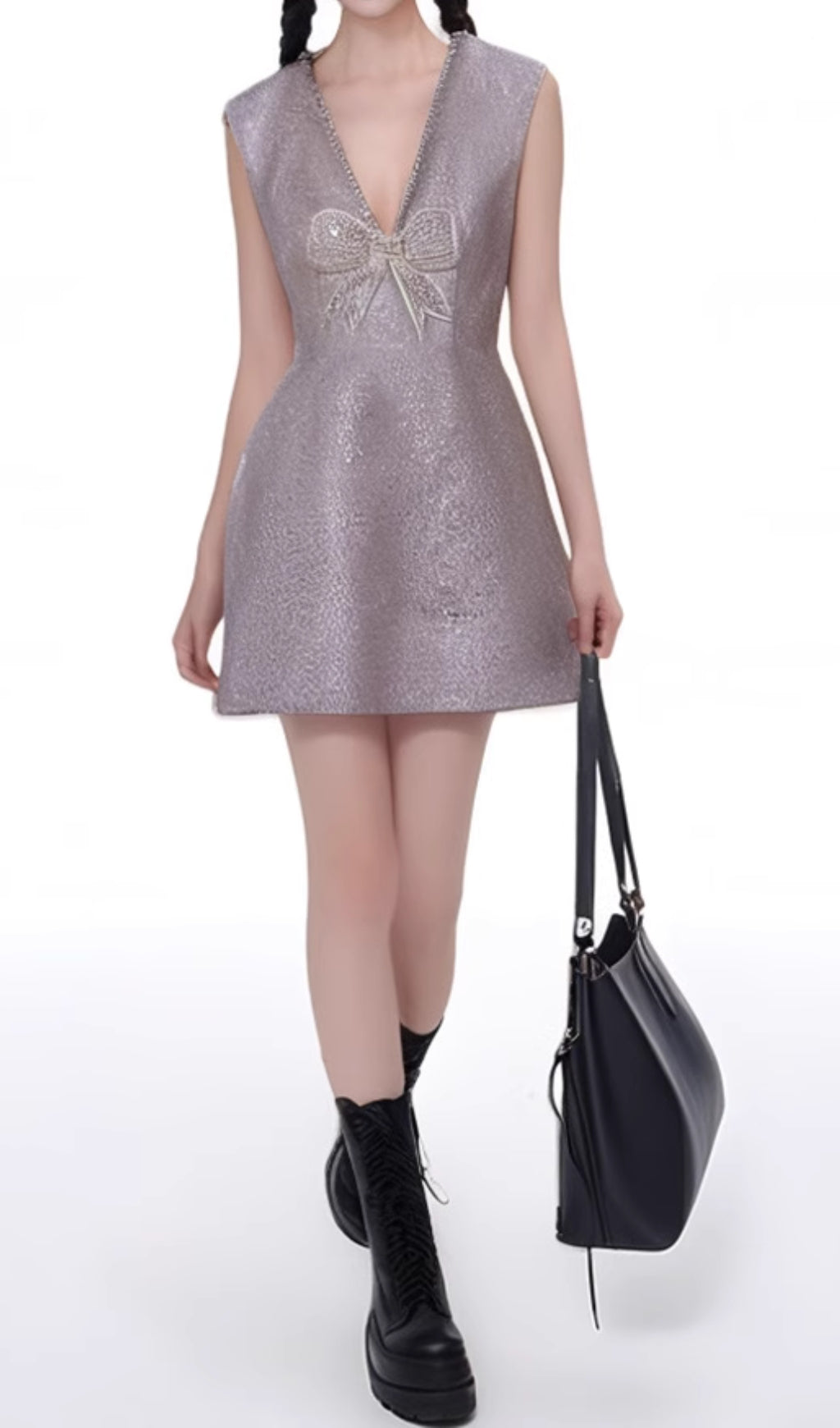 Cherish Purple Sparkle Bow Mini Dress