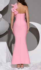 Hadlee Pink One-Shoulder Ruffle Bandage Maxi Dress