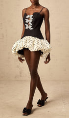 Davina Glamorous Black & Polka Dot Mini Dress with Sparkle Bows