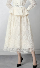 Iikka Elegant Lace Long Sleeve Midi Dress