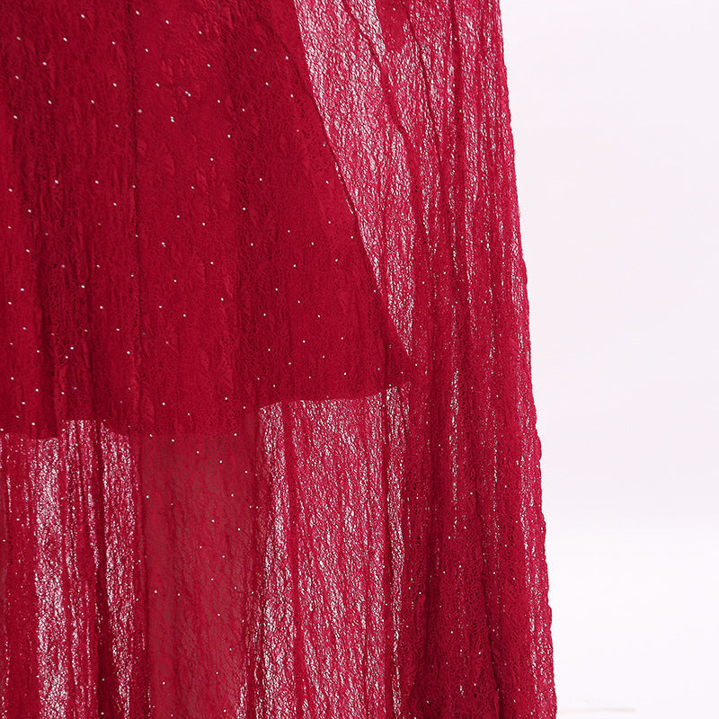 Stunning Ruby Red Sparkle Lace Maxi Dress