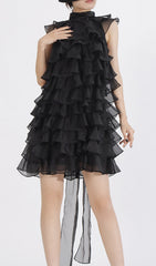 Duyen Chic Black Tiered Ruffle Mini Dress