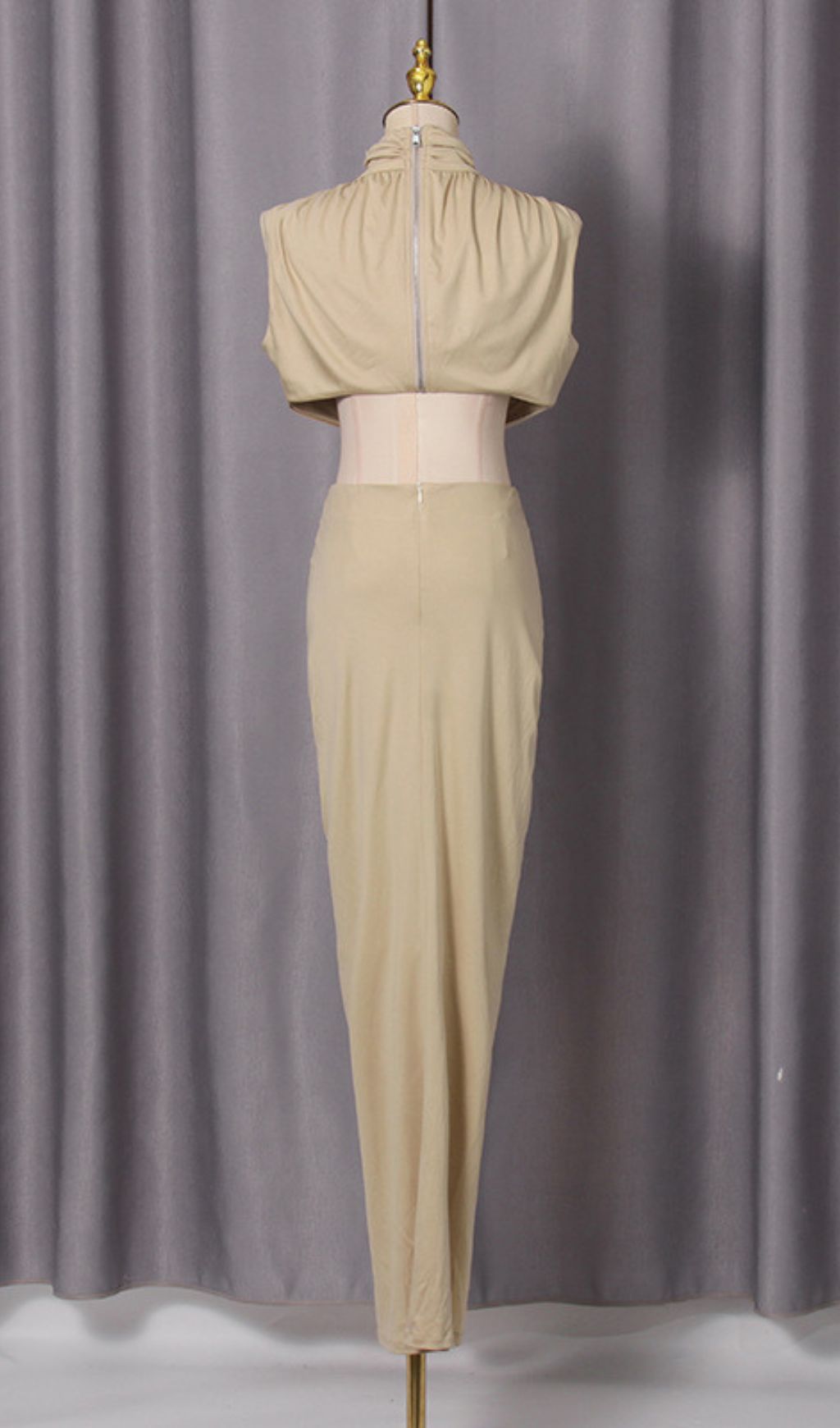Itxaro Khaki Halter Cutout Maxi Dress