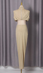 Itxaro Khaki Halter Cutout Maxi Dress