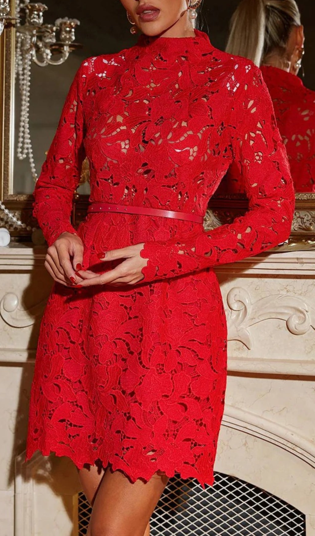 Hwita Red Lace Mini Dress