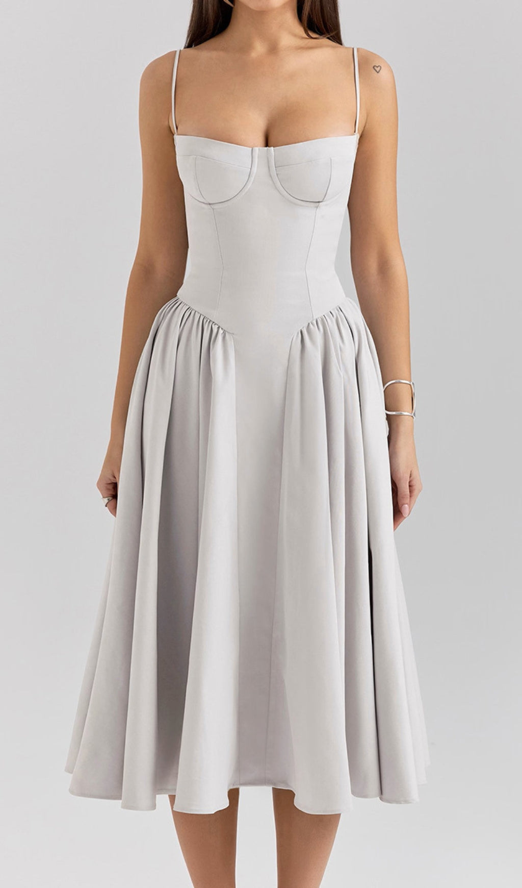 Dextra Grey Strappy Bustier Midi Dress