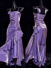 Lovely Straps High Low Purple Party Dress Prom Dress