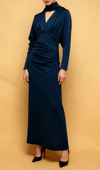 Jaana Elegant V-Neck Satin Long Sleeve Maxi Dress