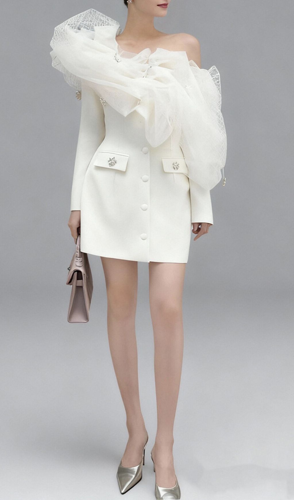 Jaylin Ethereal Cloud Off-Shoulder Mini Dress