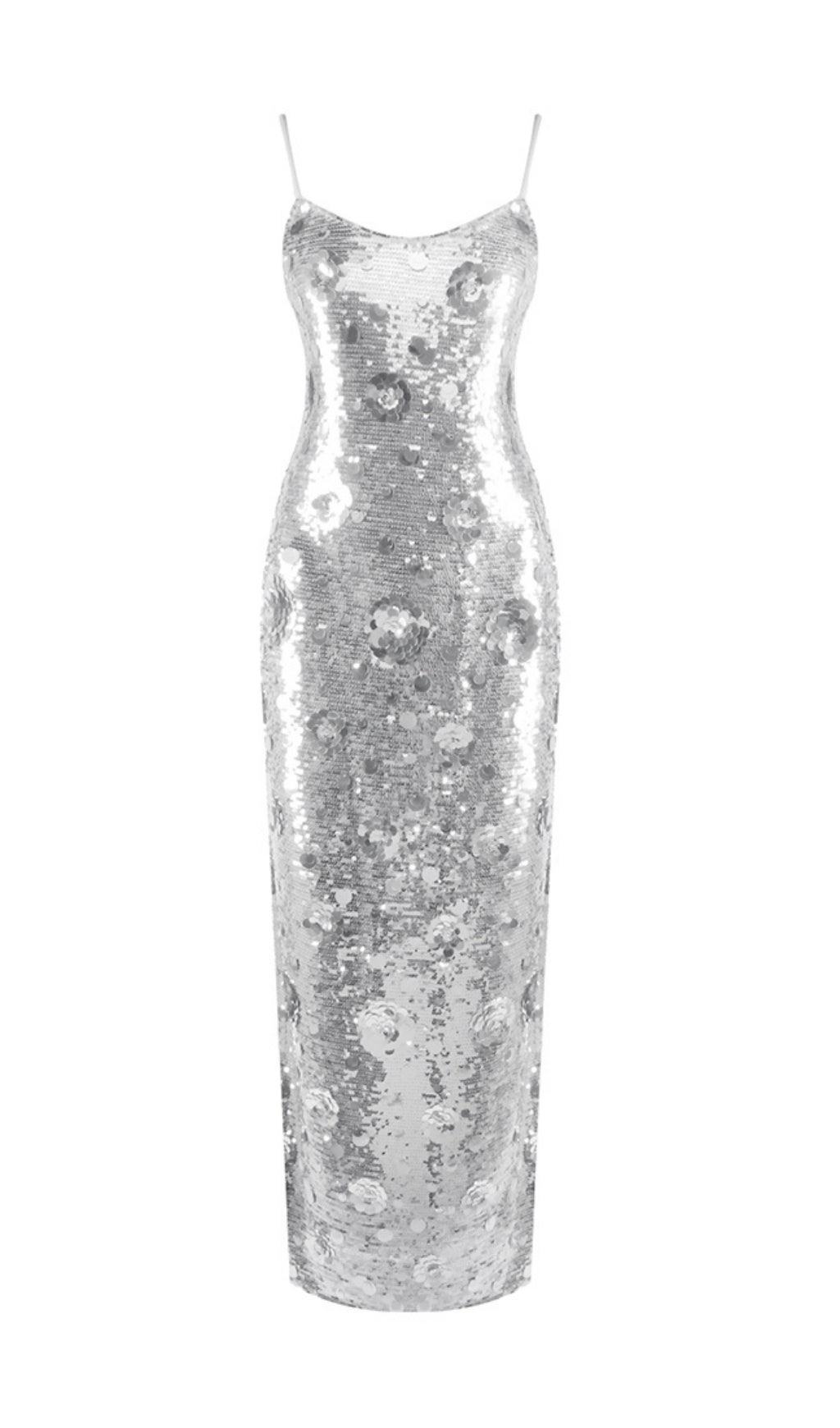 Show-Stopping Federico Silver Flower Sequin Maxi Dress for Unforgettable Evenings
