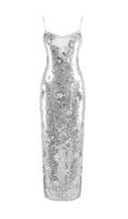 Show-Stopping Federico Silver Flower Sequin Maxi Dress for Unforgettable Evenings