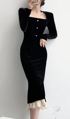 Ayda Black Velvet Midi Dress