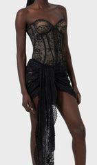 Dusana Sultry Black Lace Corset Mini Dress