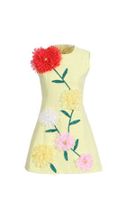 Erica Vibrant Yellow 3D Floral Mini Dress