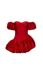 Dalinda Glamorous Red Velvet Off-Shoulder Corset Mini Dress