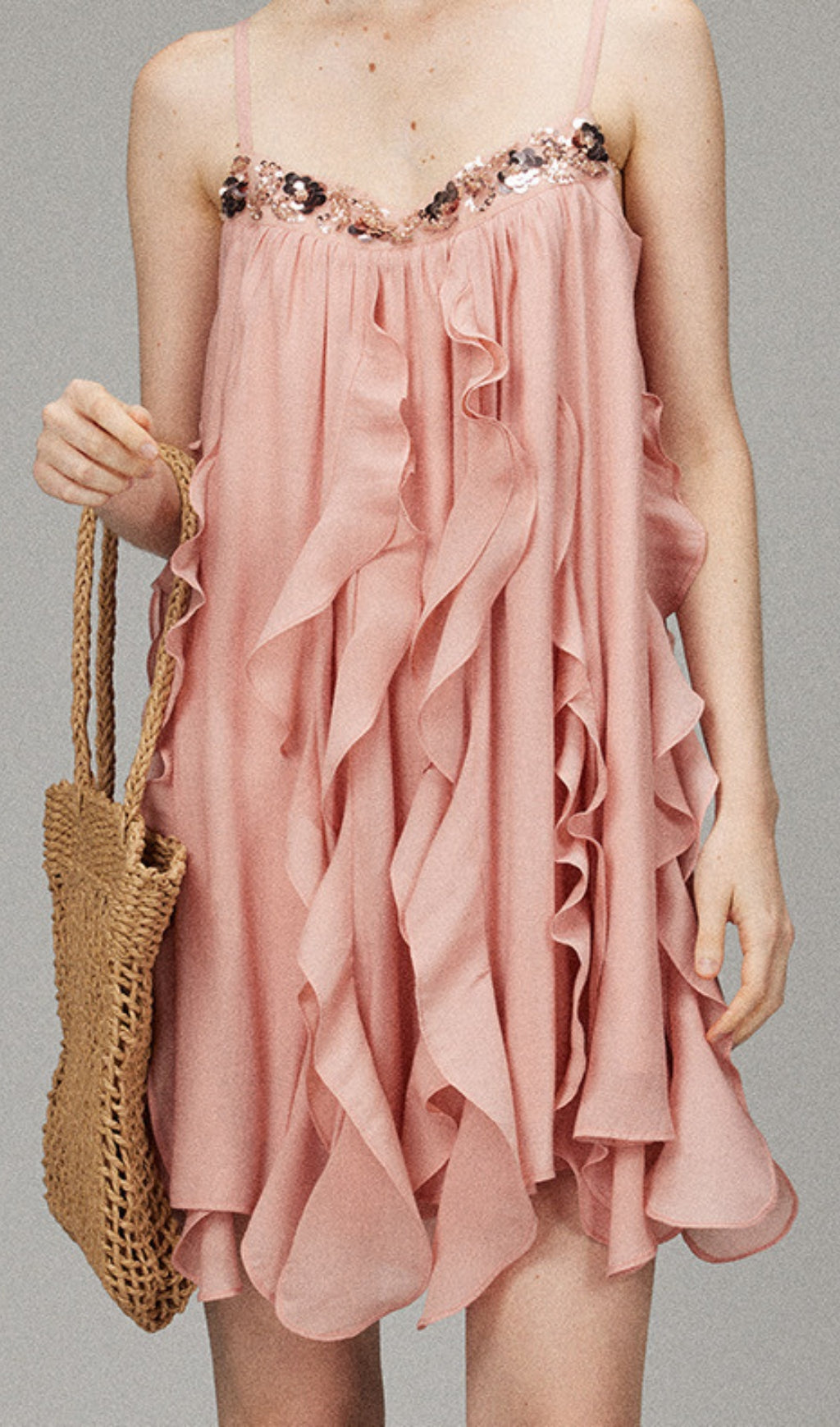 Doria Blush Pink Sequin Ruffle Mini Dress