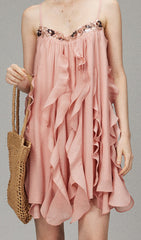 Doria Blush Pink Sequin Ruffle Mini Dress