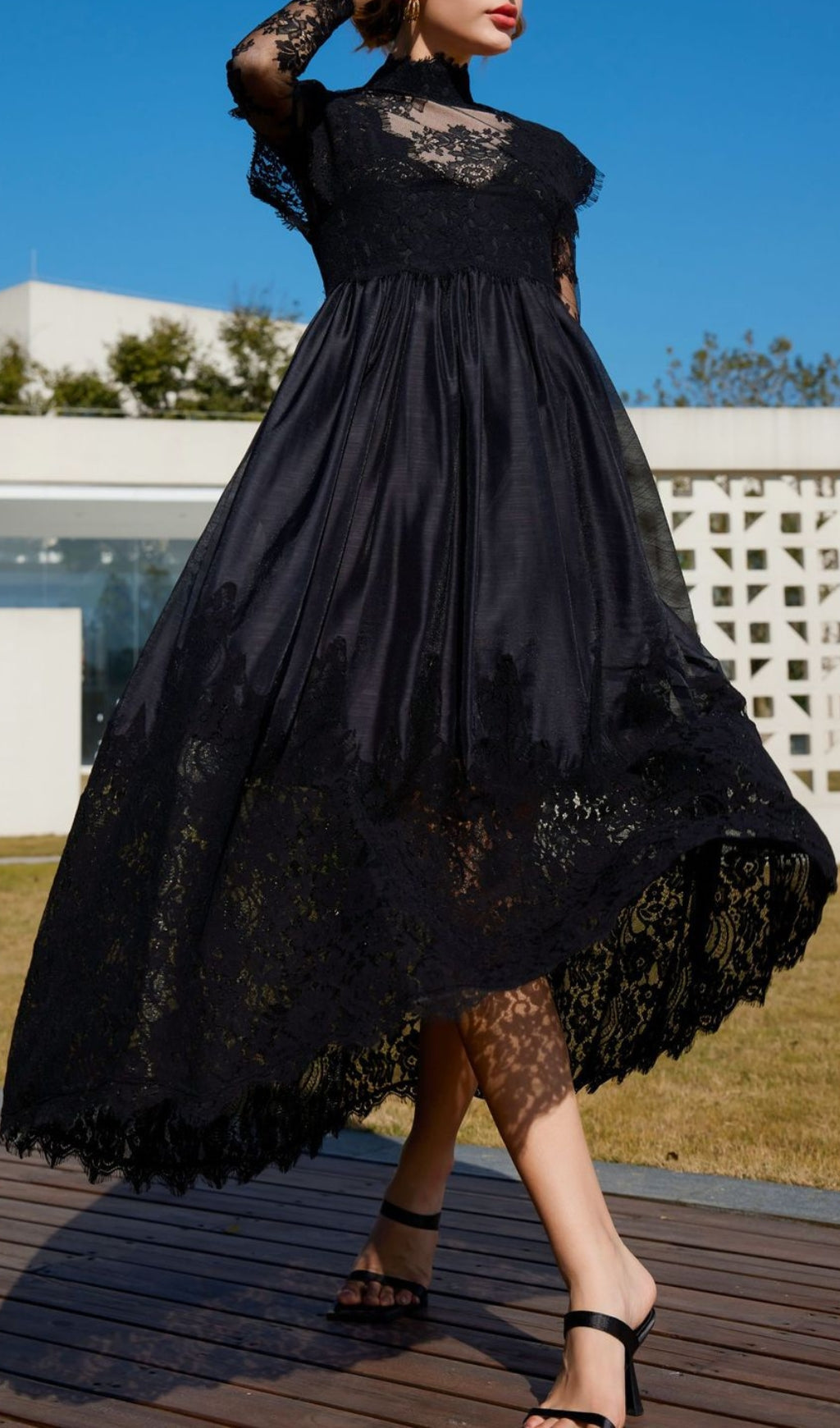 Elegant Black Lace Maxi Dress