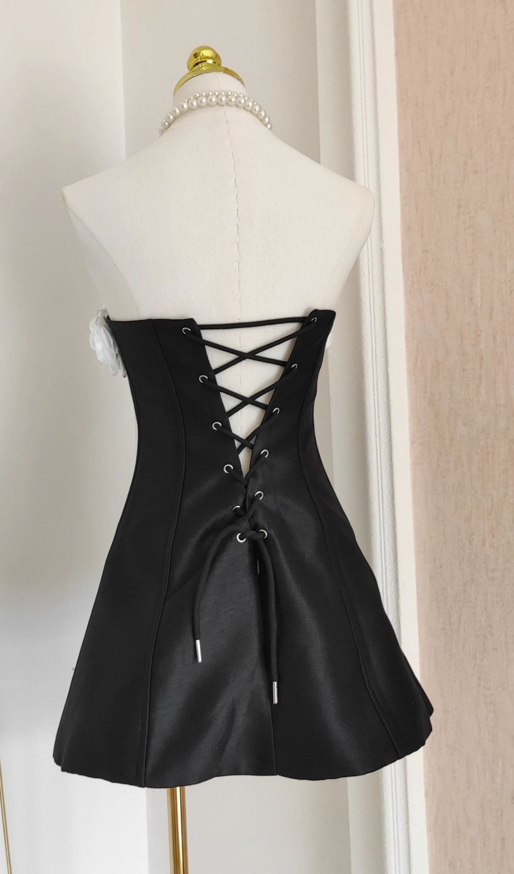 Ivanka Glam Black & White Floral Strapless Corset Mini Dress