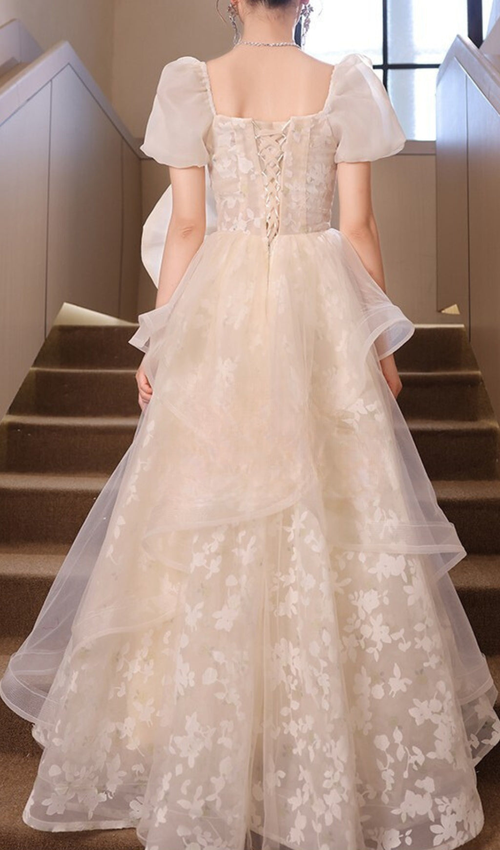 Chinue Ethereal Floral Lace Tulle Maxi Dress with Statement Bow