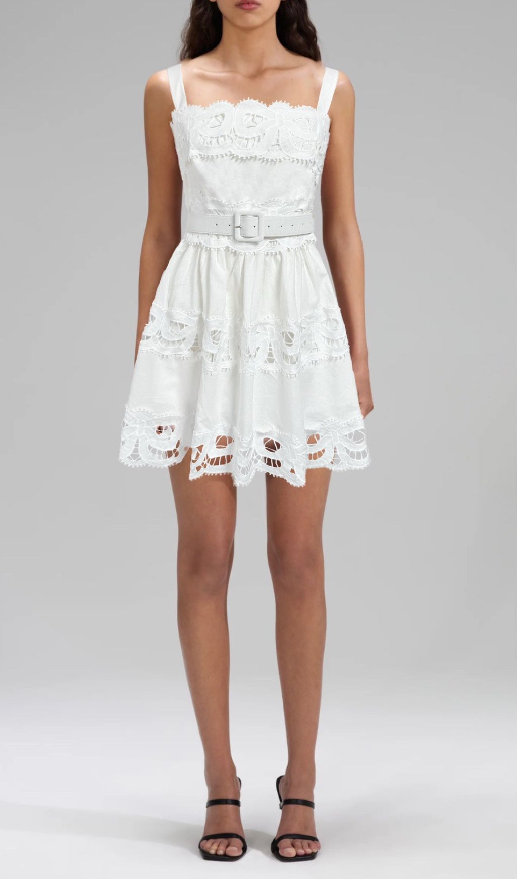 Evodia Flirty Red Embroidered Mini Dress with Chic Eyelet Cutouts & Belt