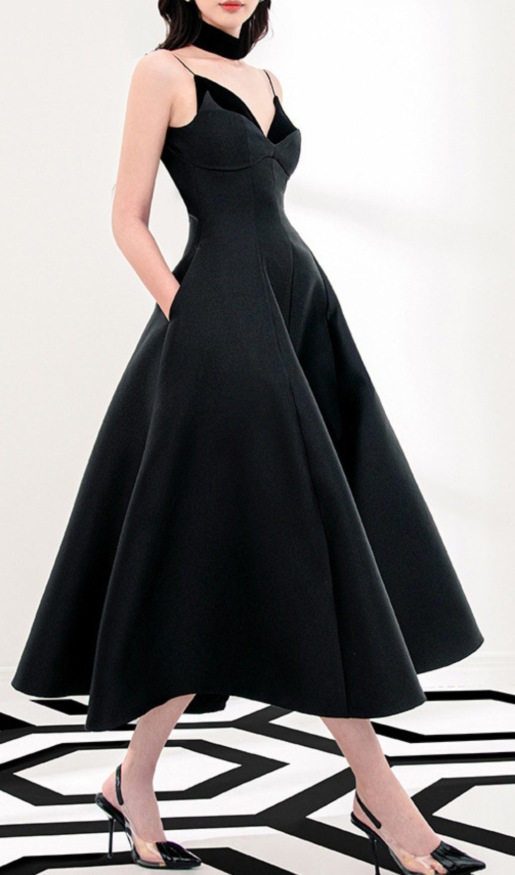 Carminda Black Velvet Patchwork Midi Dress