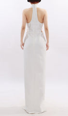 Jezel White 3D Floral Halter Maxi Dress
