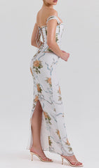 Isabeau Romantic Off-Shoulder Floral Corset Maxi Dress