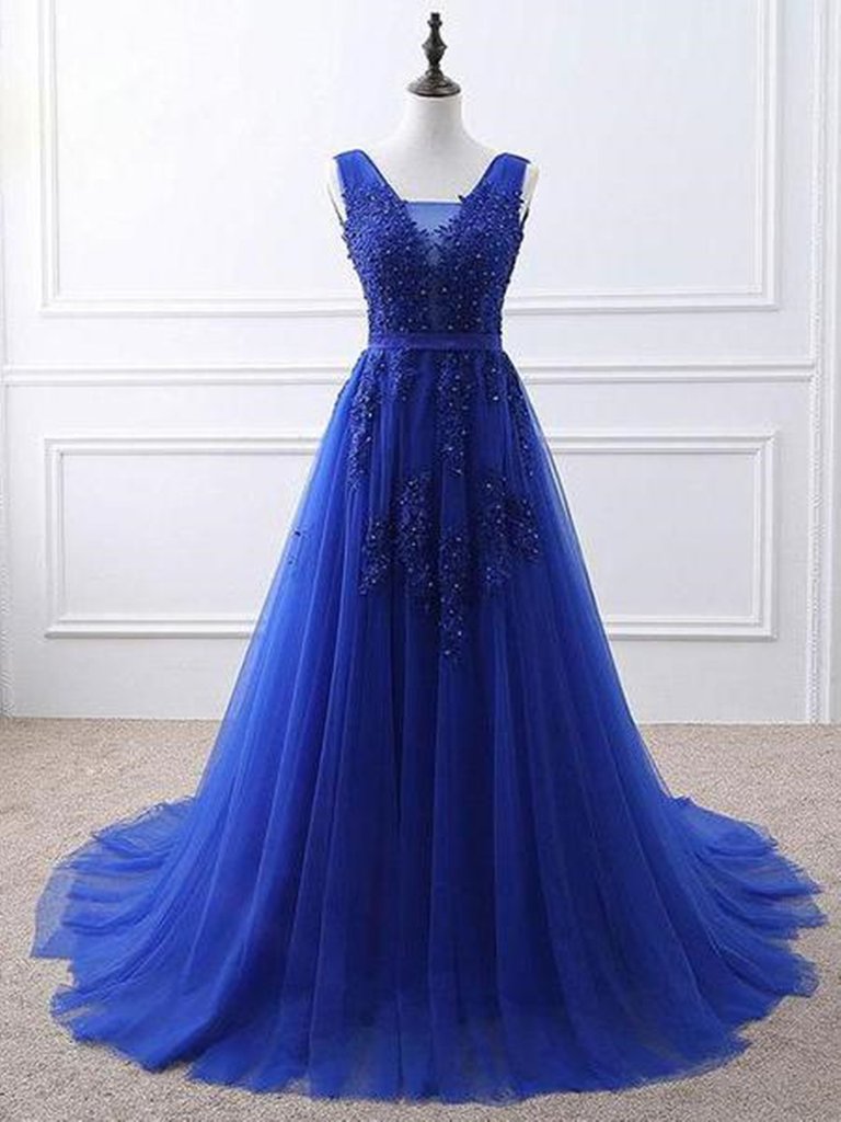 Beautiful Blue Tulle Long Prom Dress