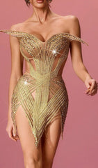 Javex Dazzling Gold Rhinestone Strapless Mini Dress