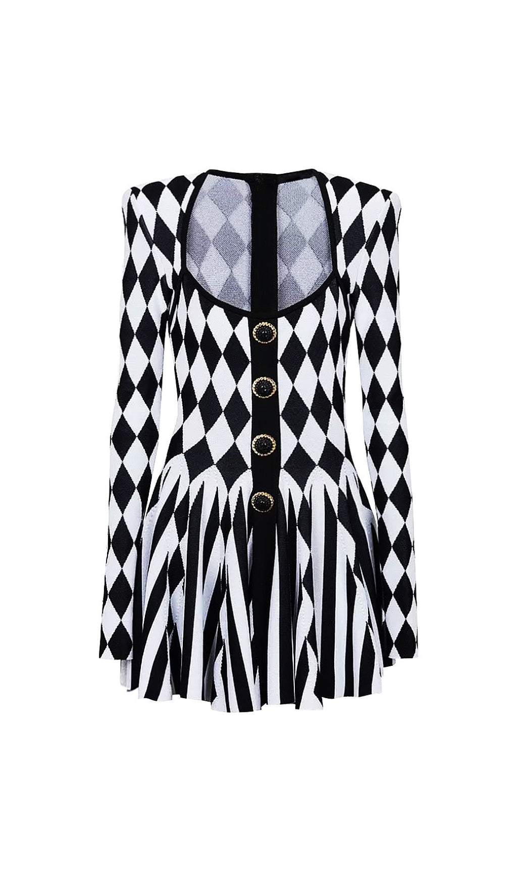Cissy Harlequin Chic Knit Button Mini Dress