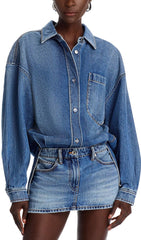 Effortless Chic Pre-Styled Denim Mini Shirt Dress for Women