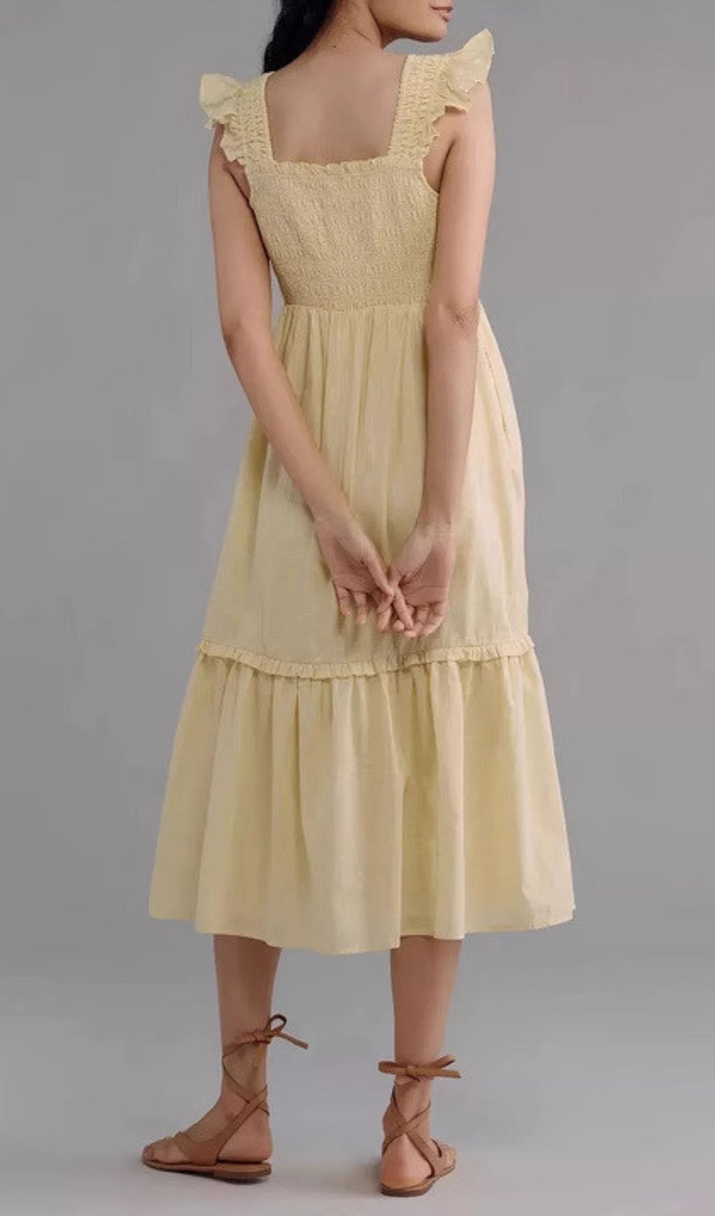 Fahari Butter Yellow Smocked Off-Shoulder Midi Dress