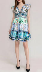 Exavier Bohemian Ruffle V-Neck Mini Dress