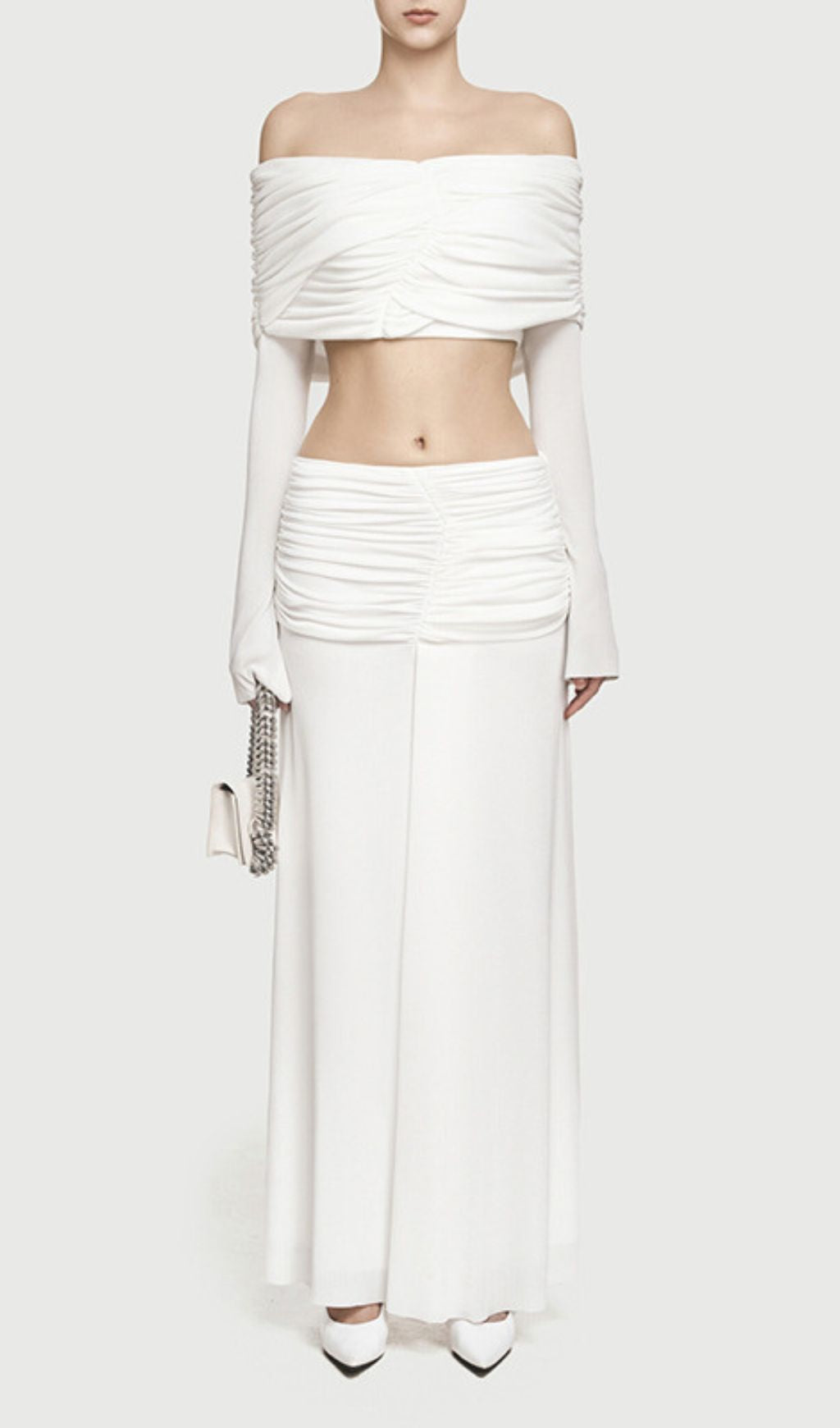 Jamuna Elegant Ruched Two-Piece Maxi Skirt Set
