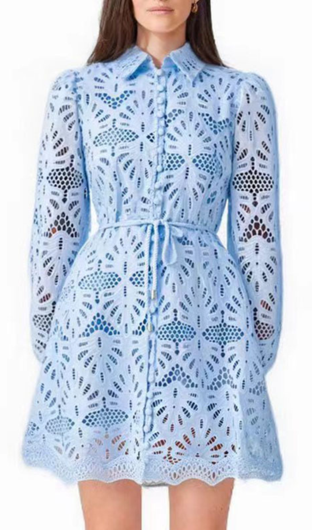 Gazit Light Blue Eyelet Embroidered Mini Dress