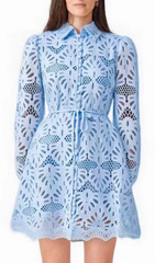 Gazit Light Blue Eyelet Embroidered Mini Dress
