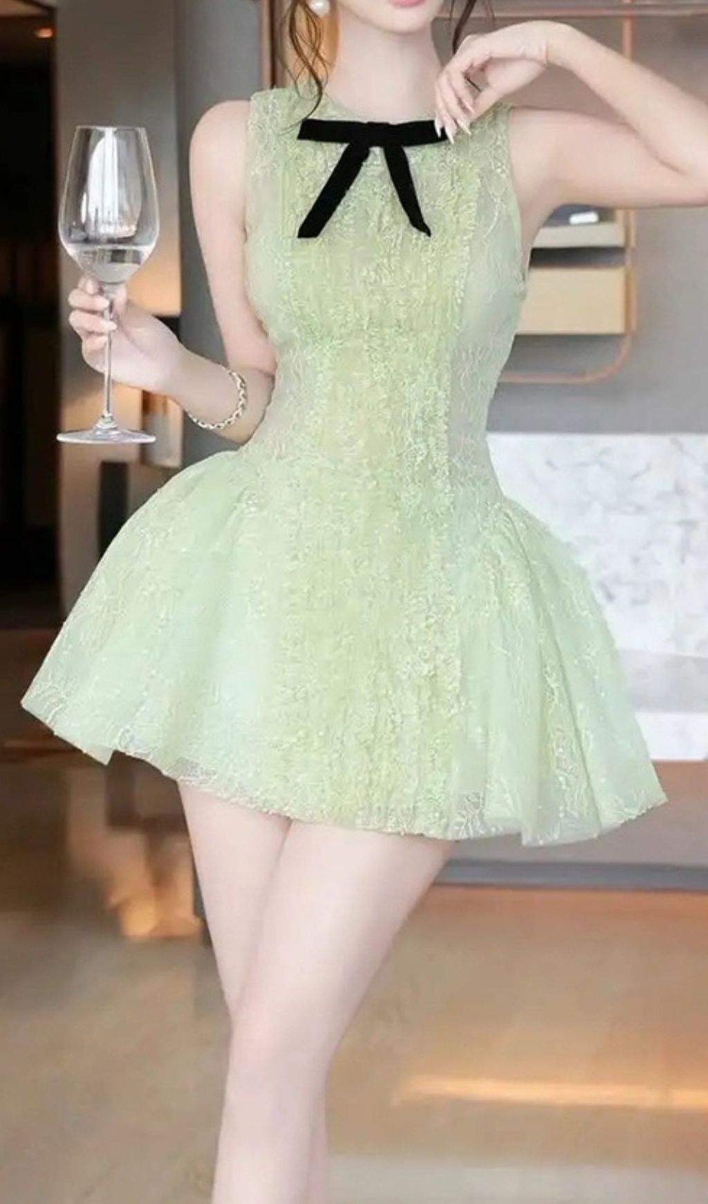 Isoko Fresh Green Lace Mini Dress