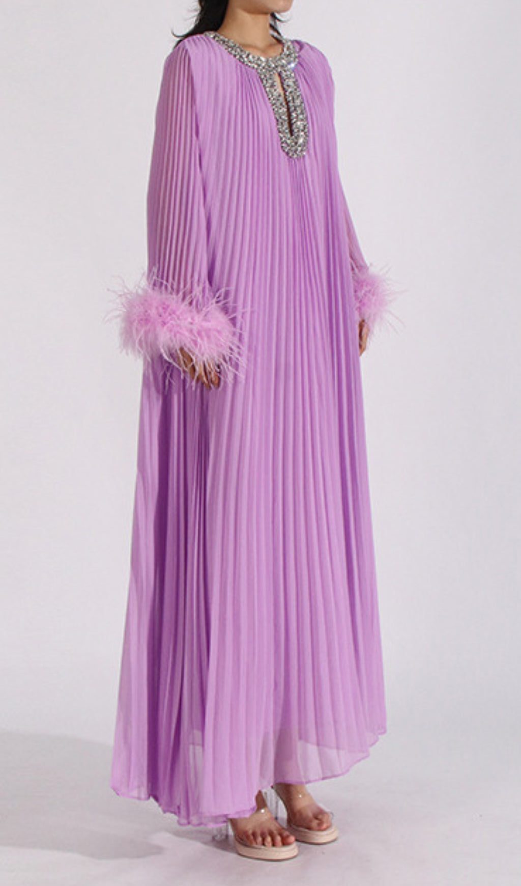 Cierra Luxe Lilac Pleated Maxi Dress