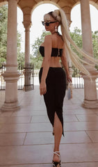 Sultry Black Halter Lace-Up Bandage Maxi Dress