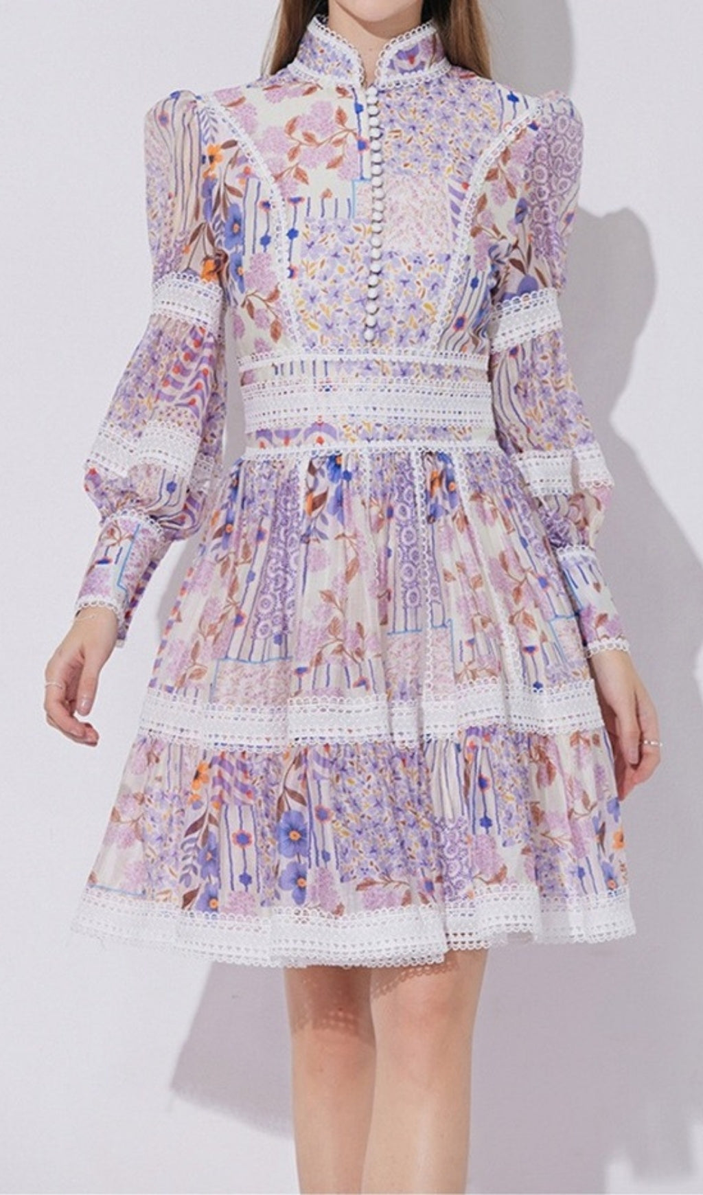 Erla Romantic Purple Floral Tiered Mini Dress